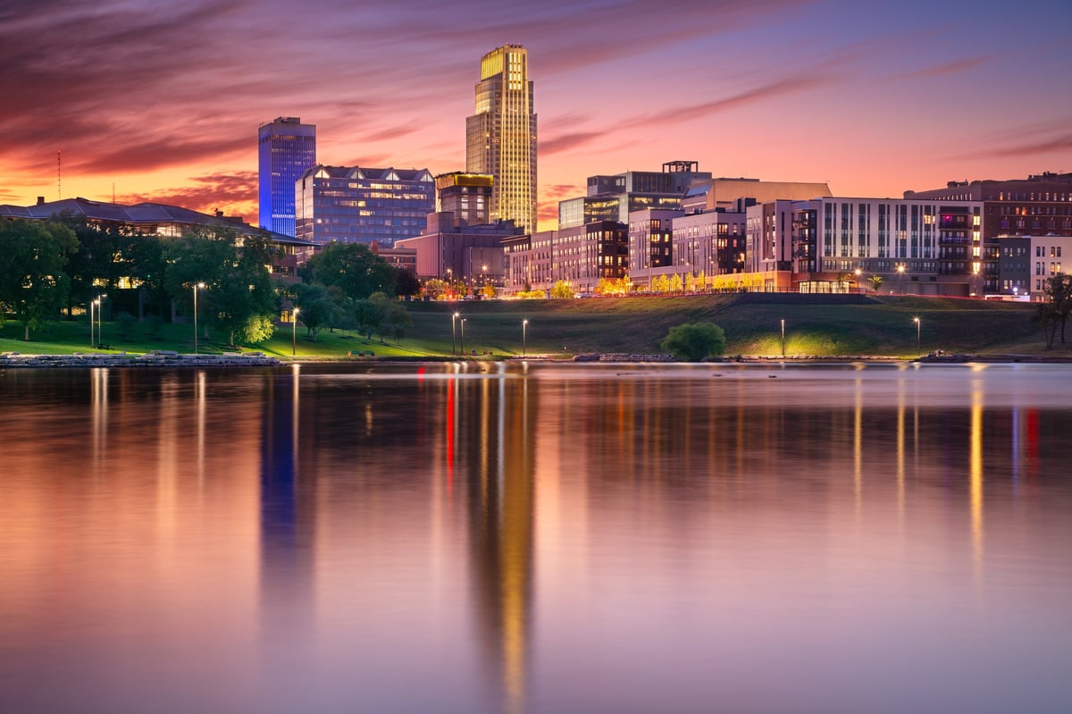 City skyline at sunset
