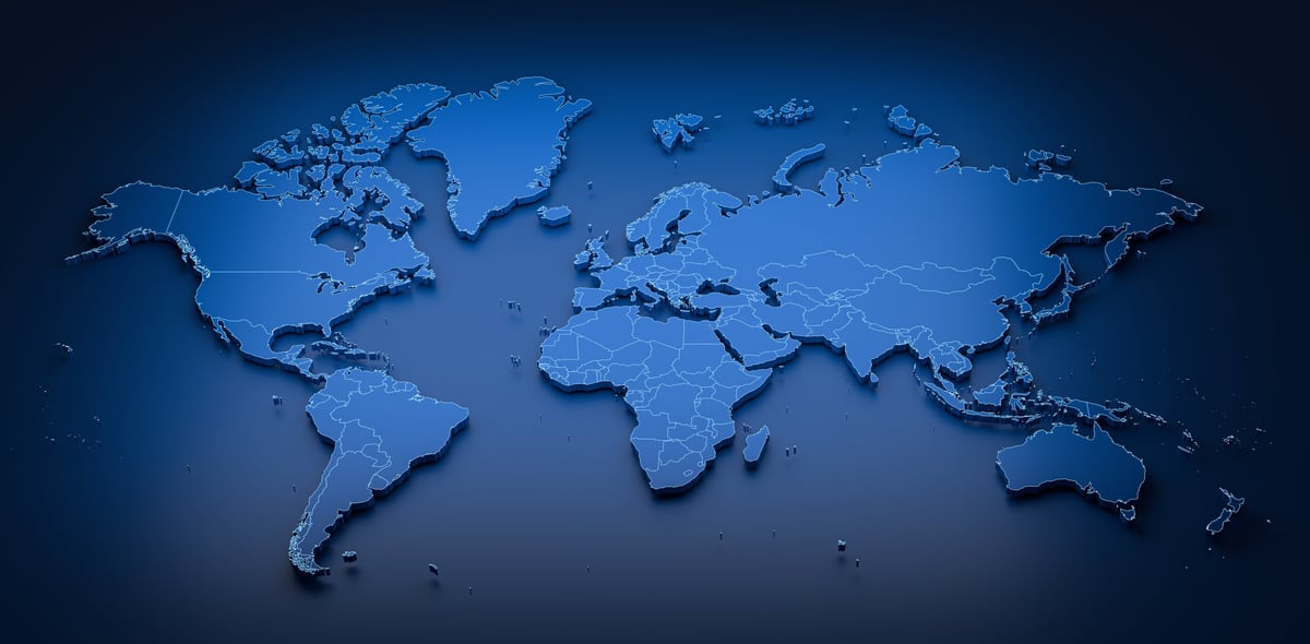 3D world map with country outlines